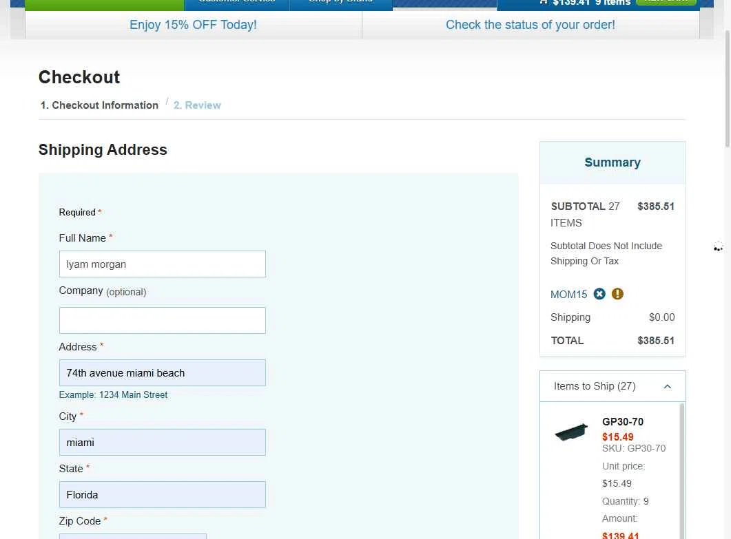Inkjetsuperstore.com checkout page showing Inkjetsuperstore.com promo code box | Screenshot taken by SimplyCodes community member on Dec 6, 2025