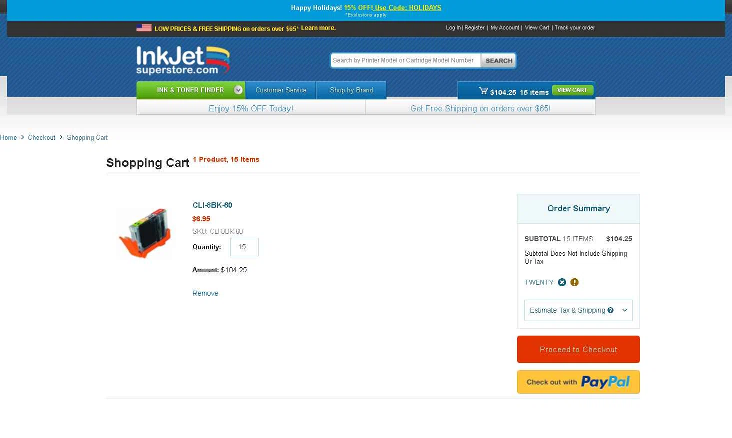 Inkjetsuperstore.com checkout page showing Inkjetsuperstore.com promo code box | Screenshot taken by SimplyCodes community member on Dec 22, 2025