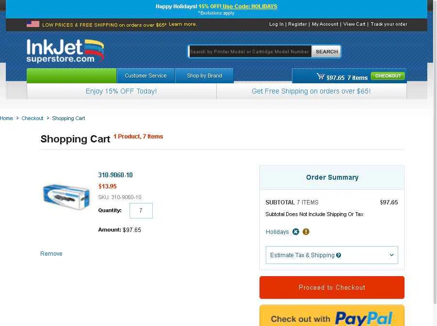 Inkjetsuperstore.com checkout page showing Inkjetsuperstore.com promo code box | Screenshot taken by SimplyCodes community member on Dec 9, 2025