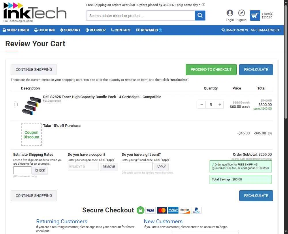 Ink Technologies checkout page showing Ink Technologies coupon code box | Screenshot taken by SimplyCodes community member on Dec 30, 2025