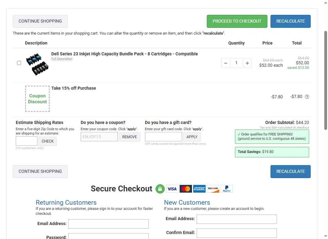 Ink Technologies checkout page showing Ink Technologies coupon code box | Screenshot taken by SimplyCodes community member on Dec 3, 2025