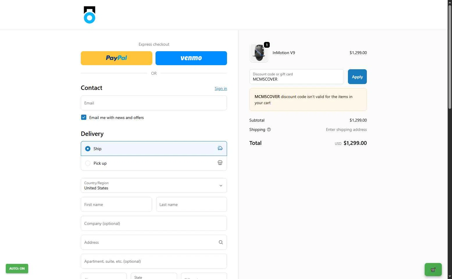 InMotion checkout page showing InMotion coupon code box | Screenshot taken by SimplyCodes community member on Sep 18, 2025