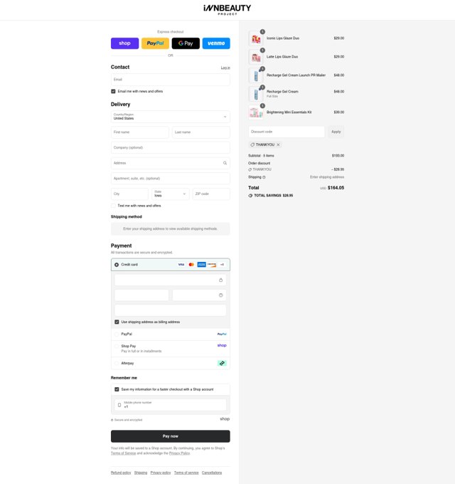 INNBeauty Project checkout page showing INNBeauty Project coupon code box | Screenshot taken by SimplyCodes community member on Sep 2, 2025