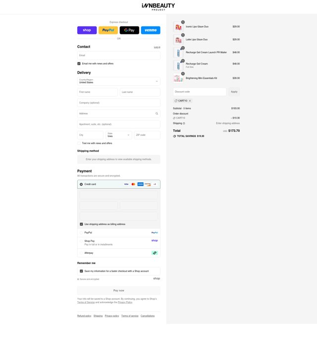 INNBeauty Project checkout page showing INNBeauty Project coupon code box | Screenshot taken by SimplyCodes community member on Sep 2, 2025