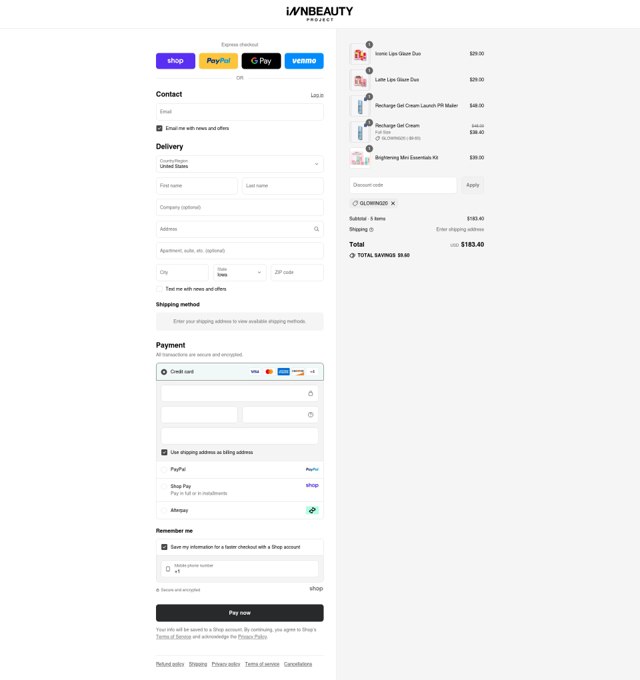 INNBeauty Project checkout page showing INNBeauty Project coupon code box | Screenshot taken by SimplyCodes community member on Sep 2, 2025