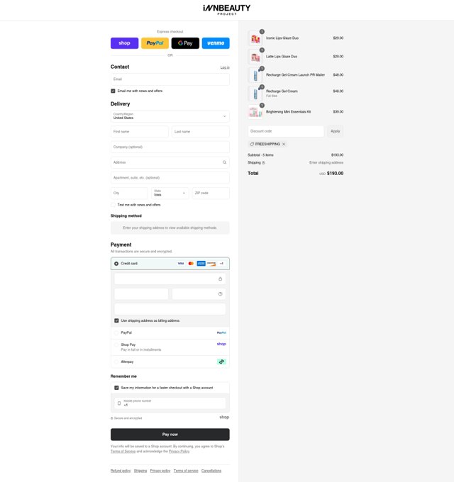 INNBeauty Project checkout page showing INNBeauty Project coupon code box | Screenshot taken by SimplyCodes community member on Sep 2, 2025
