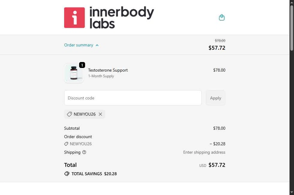 Innerbody Research checkout page showing Innerbody Research promo code box | Screenshot taken by SimplyCodes community member on Dec 26, 2025