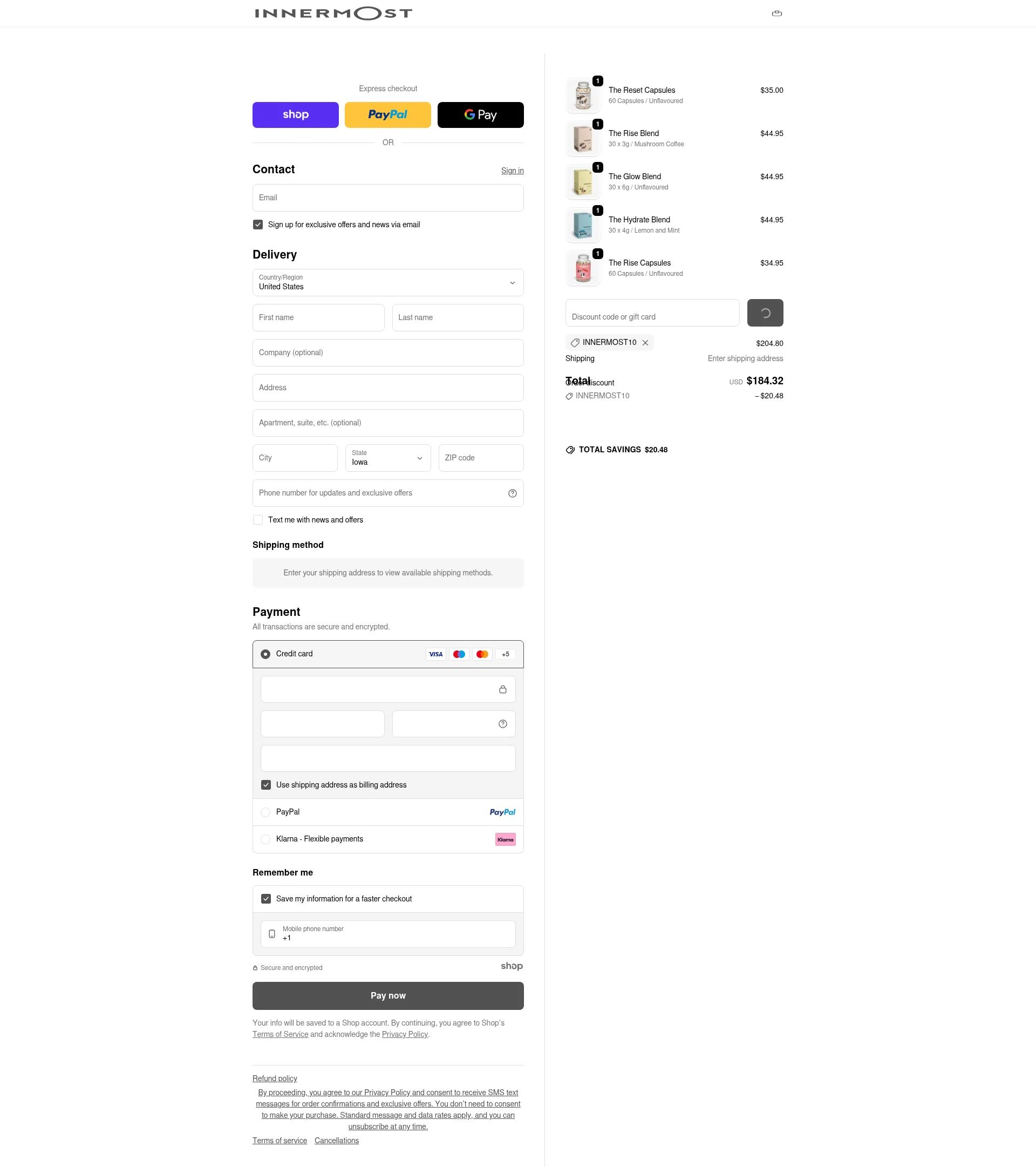 Innermost checkout page showing Innermost discount code box | Screenshot taken by SimplyCodes community member on Jan 4, 2026