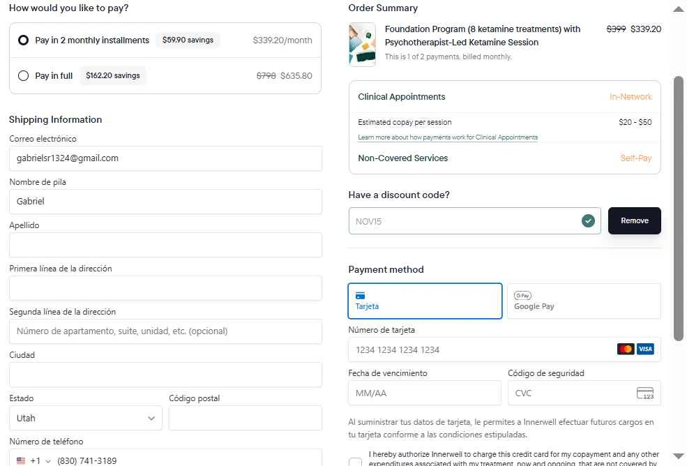 Innerwell checkout page showing Innerwell discount code box | Screenshot taken by SimplyCodes community member on Nov 18, 2025