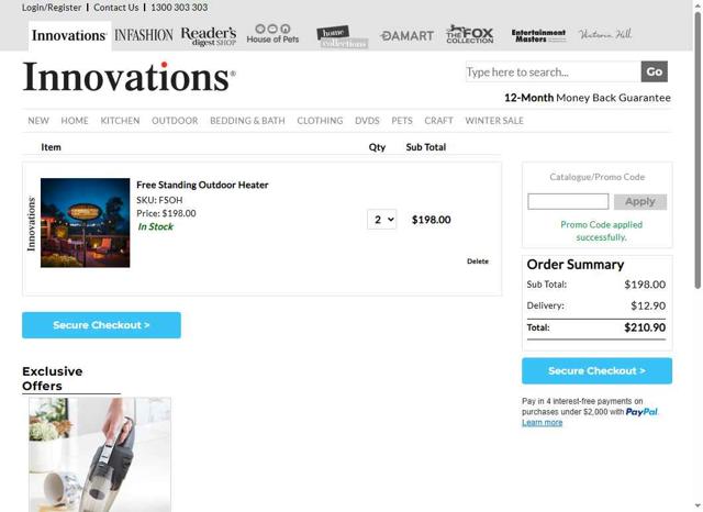 Innovations checkout page showing Innovations promo code box | Screenshot taken by SimplyCodes community member on Jul 15, 2025