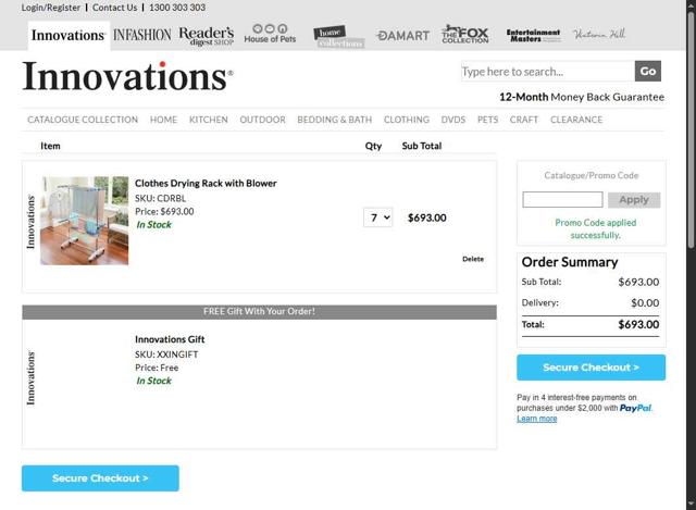 Innovations checkout page showing Innovations promo code box | Screenshot taken by SimplyCodes community member on Aug 4, 2025