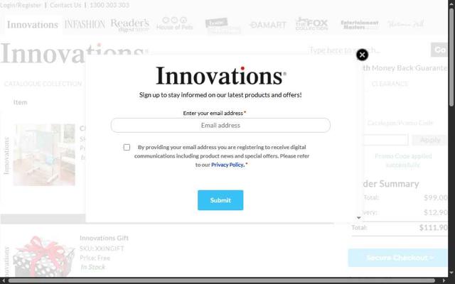 Innovations checkout page showing Innovations promo code box | Screenshot taken by SimplyCodes community member on Aug 4, 2025