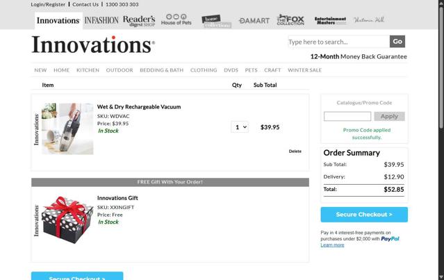 Innovations checkout page showing Innovations promo code box | Screenshot taken by SimplyCodes community member on Jul 14, 2025