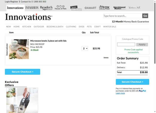 Innovations checkout page showing Innovations promo code box | Screenshot taken by SimplyCodes community member on Jul 17, 2025