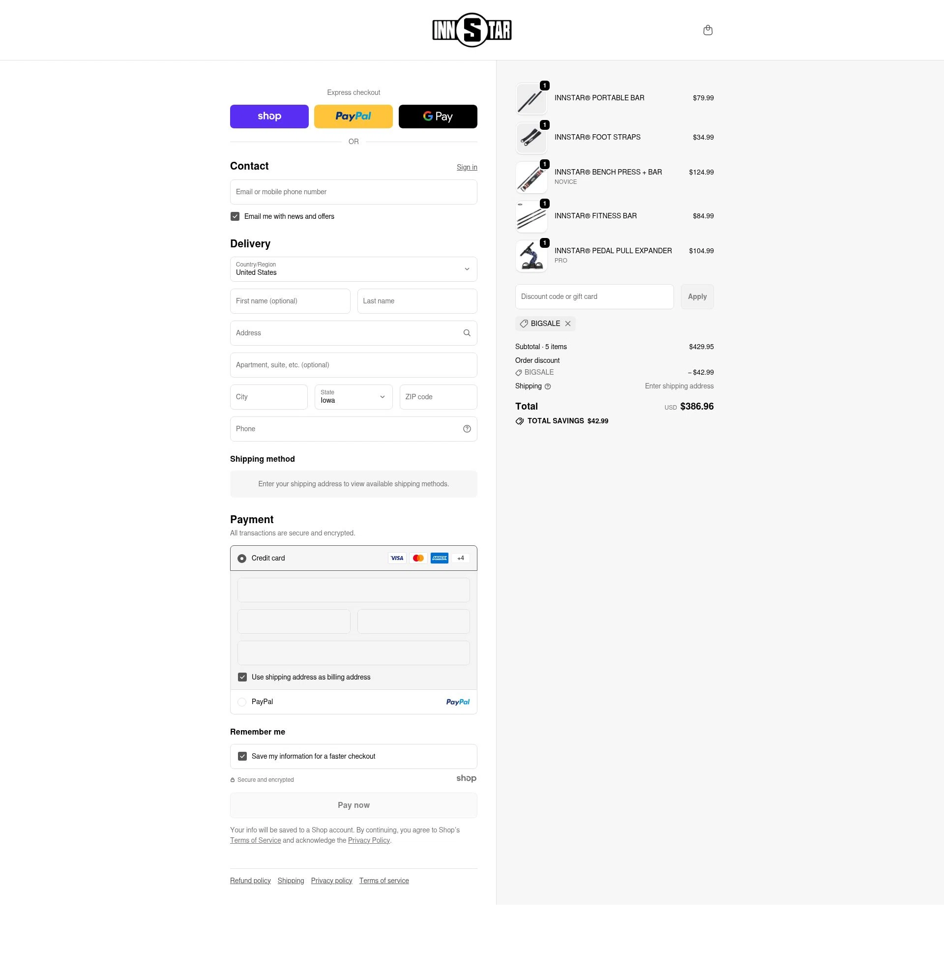 INNSTAR checkout page showing INNSTAR discount code box | Screenshot taken by SimplyCodes community member on Dec 31, 2025