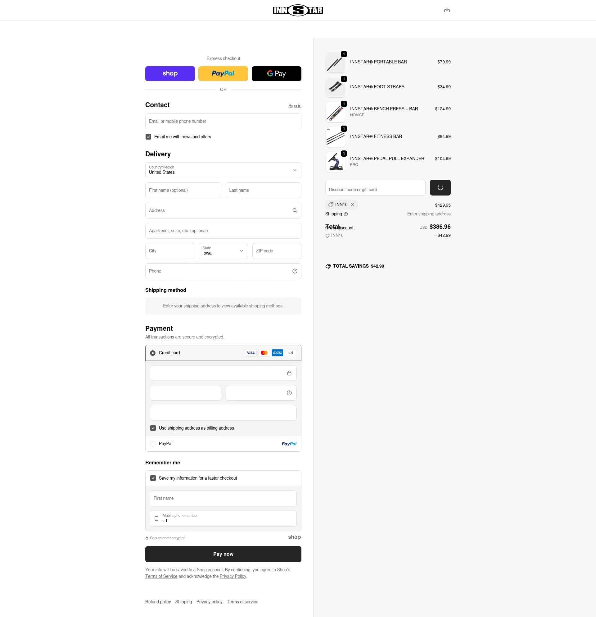 INNSTAR checkout page showing INNSTAR discount code box | Screenshot taken by SimplyCodes community member on Dec 31, 2025