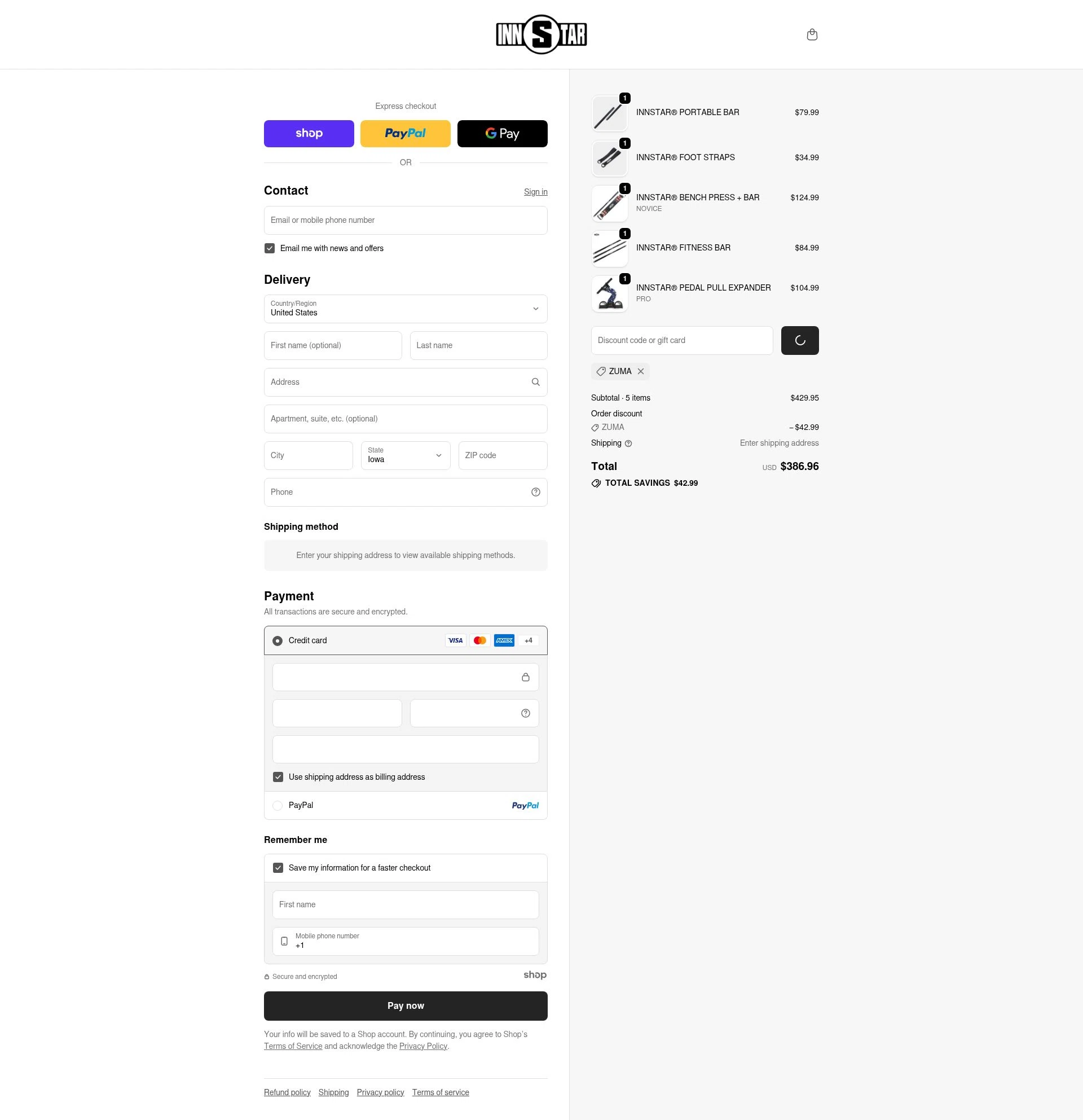 INNSTAR checkout page showing INNSTAR discount code box | Screenshot taken by SimplyCodes community member on Dec 31, 2025