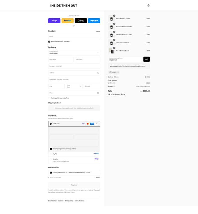Inside Then Out checkout page showing Inside Then Out discount code box | Screenshot taken by SimplyCodes community member on Sep 10, 2025