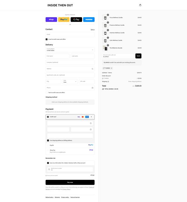 Inside Then Out checkout page showing Inside Then Out discount code box | Screenshot taken by SimplyCodes community member on Sep 10, 2025