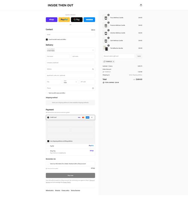 Inside Then Out checkout page showing Inside Then Out discount code box | Screenshot taken by SimplyCodes community member on Sep 10, 2025