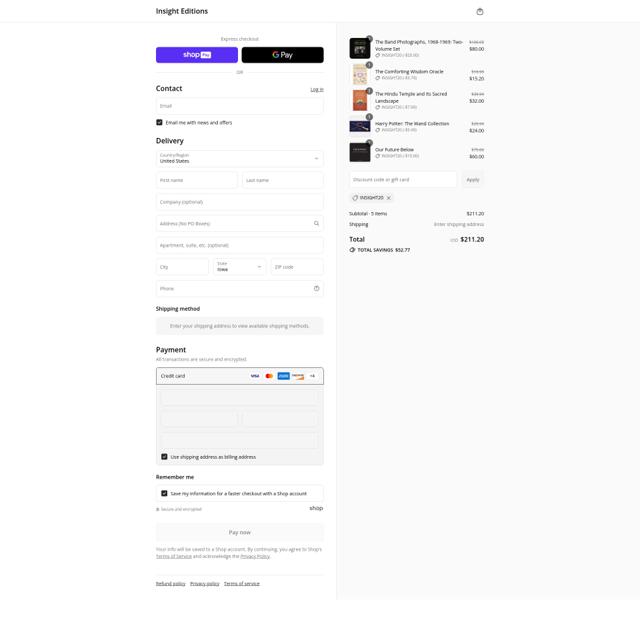 Insight Editions checkout page showing Insight Editions discount code box | Screenshot taken by SimplyCodes community member on Aug 28, 2025