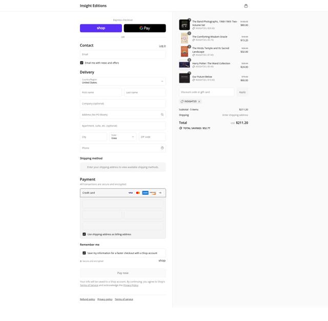 Insight Editions checkout page showing Insight Editions discount code box | Screenshot taken by SimplyCodes community member on Sep 1, 2025