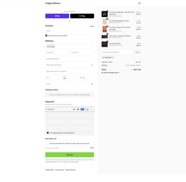 Insight Editions checkout page showing Insight Editions discount code box | Screenshot taken by SimplyCodes community member on Sep 6, 2025
