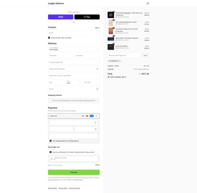 Insight Editions checkout page showing Insight Editions discount code box | Screenshot taken by SimplyCodes community member on Sep 14, 2025