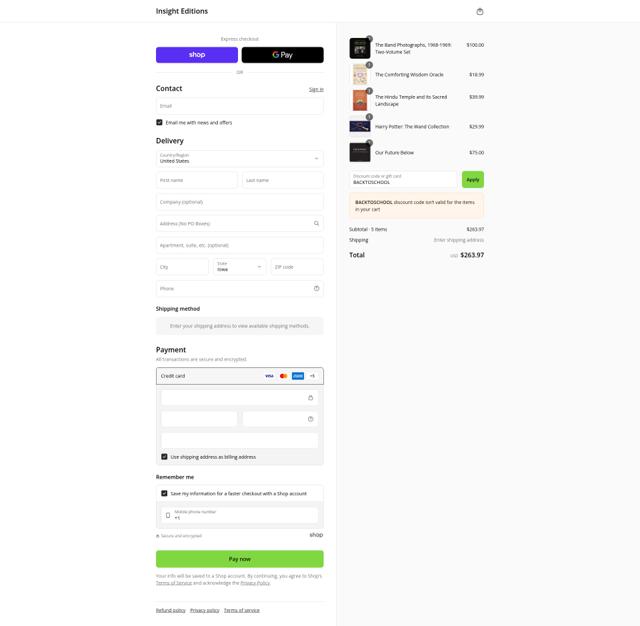 Insight Editions checkout page showing Insight Editions discount code box | Screenshot taken by SimplyCodes community member on Sep 14, 2025