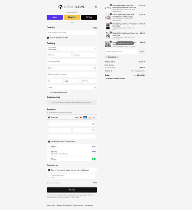 Inspired Home checkout page showing Inspired Home promo code box | Screenshot taken by SimplyCodes community member on Sep 3, 2025