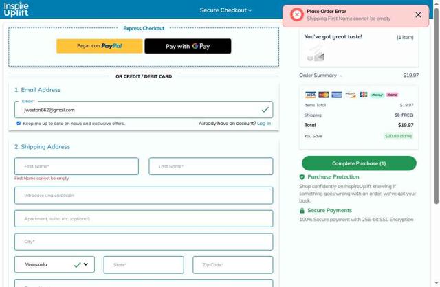 Inspire Uplift checkout page showing Inspire Uplift coupon code box | Screenshot taken by SimplyCodes community member on May 27, 2025