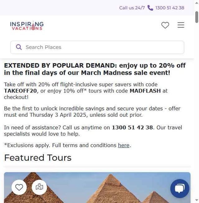 Inspiring Vacations AU checkout page showing Inspiring Vacations AU promo code box | Screenshot taken by SimplyCodes community member on May 29, 2025