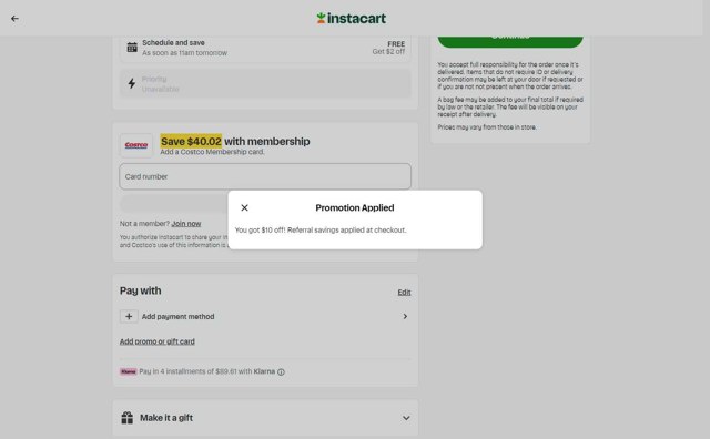 Instacart checkout page showing Instacart promo code box | Screenshot taken by SimplyCodes community member on Aug 26, 2025