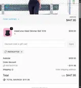 INSTAOFF20 coupon verification screenshot