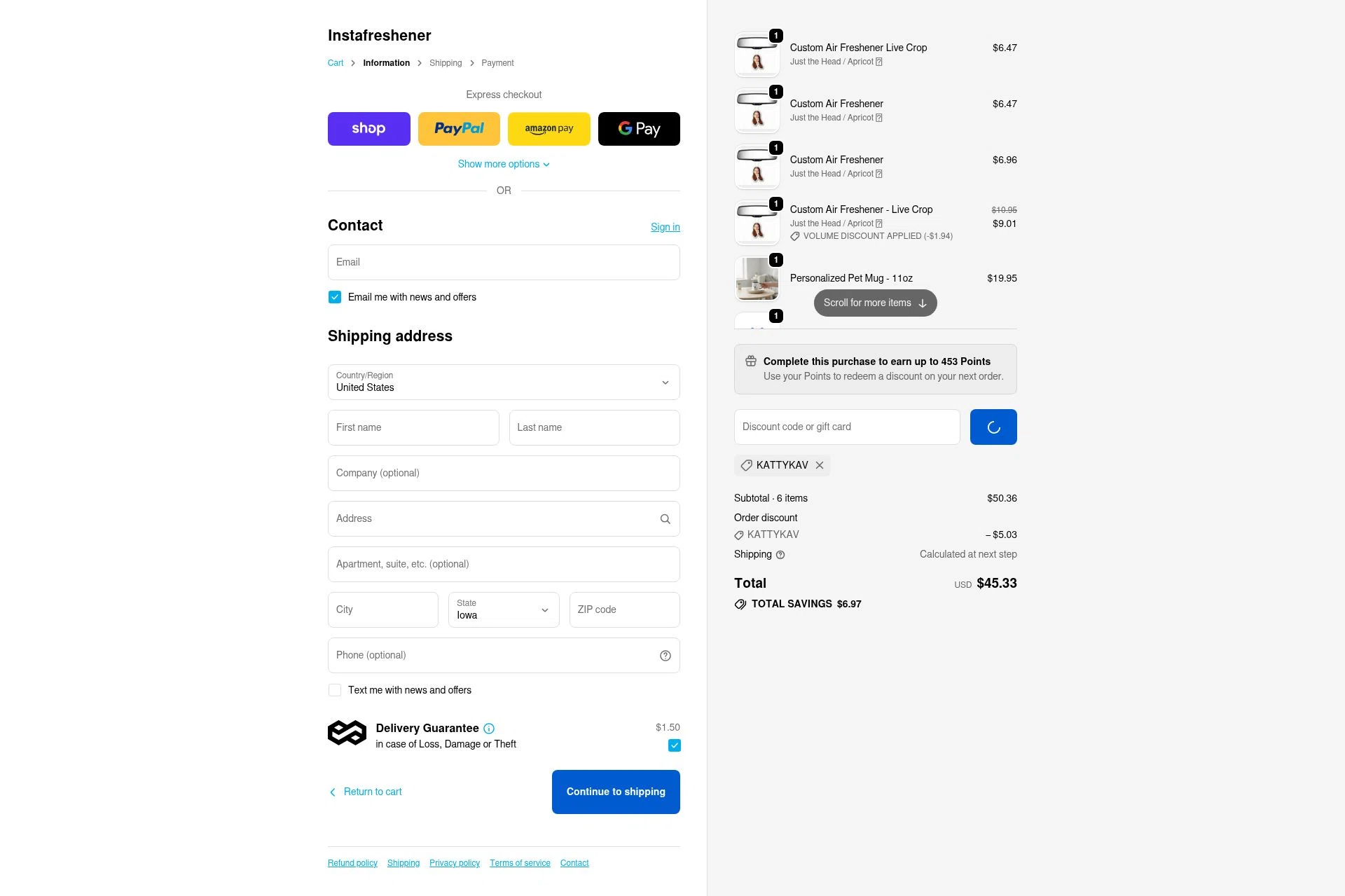 Instafreshener checkout page showing Instafreshener discount code box | Screenshot taken by SimplyCodes community member on Feb 7, 2026