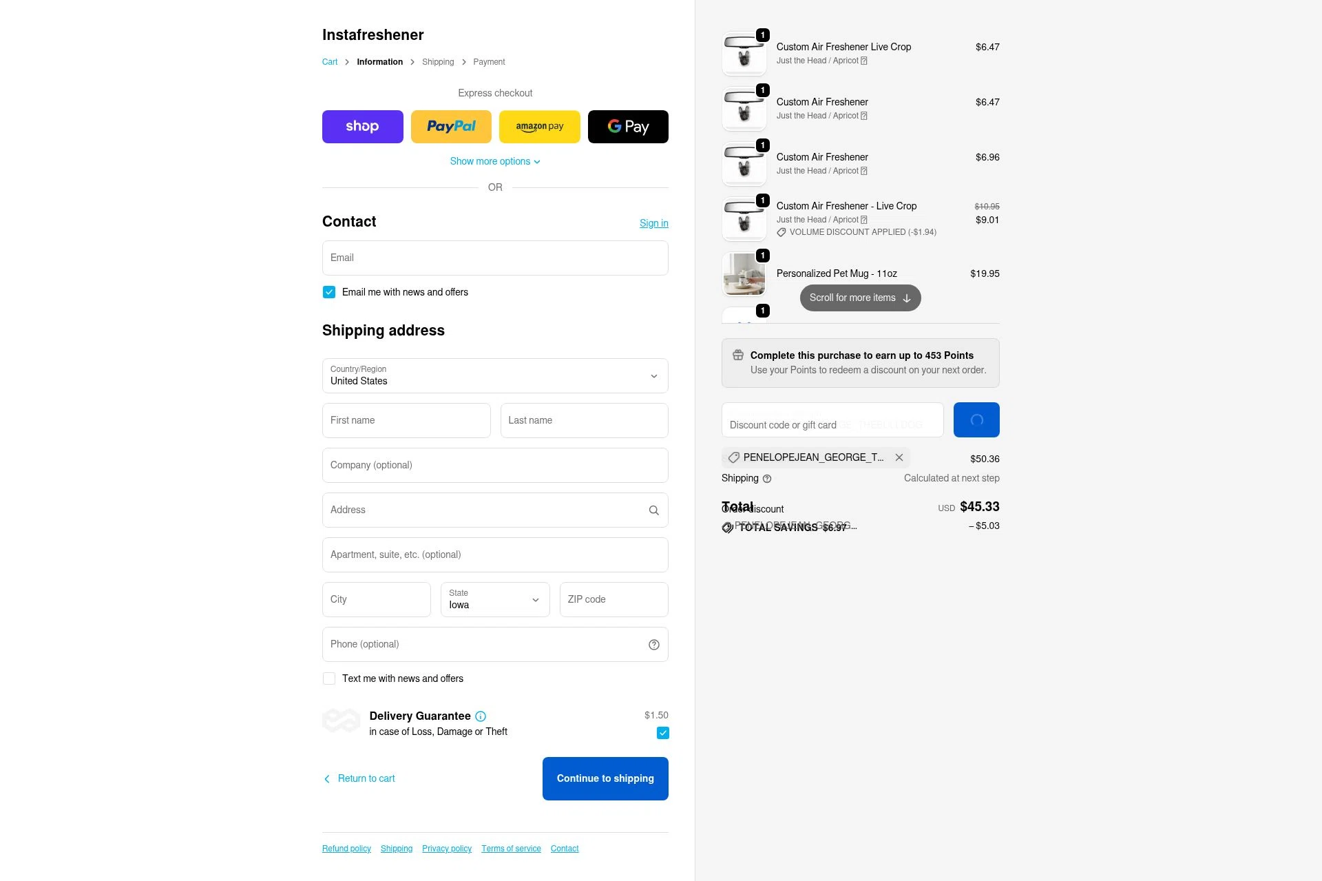 Instafreshener checkout page showing Instafreshener discount code box | Screenshot taken by SimplyCodes community member on Feb 7, 2026