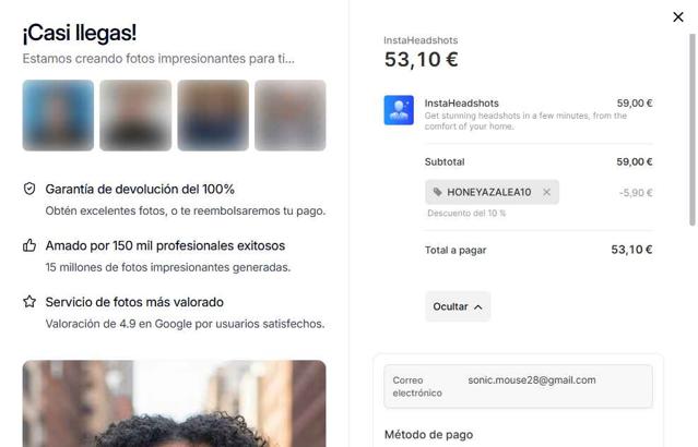 InstaHeadshots checkout page showing InstaHeadshots promo code box | Screenshot taken by SimplyCodes community member on May 27, 2025