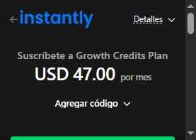 Instantly checkout page showing Instantly promo code box | Screenshot taken by SimplyCodes community member on Aug 11, 2025