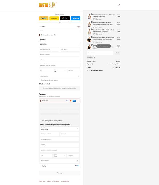 Insta Slim checkout page showing Insta Slim coupon code box | Screenshot taken by SimplyCodes community member on Sep 13, 2025