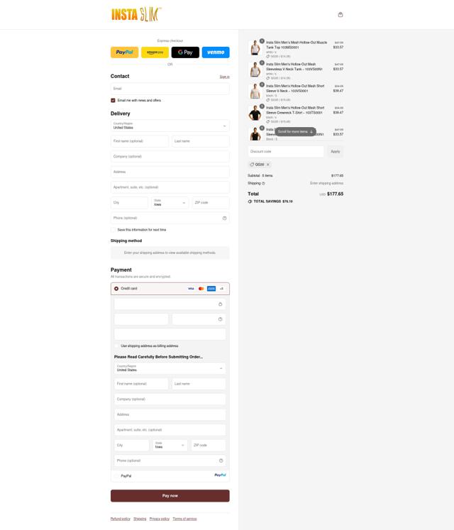 Insta Slim checkout page showing Insta Slim coupon code box | Screenshot taken by SimplyCodes community member on Sep 13, 2025