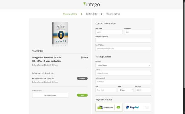 Intego checkout page showing Intego coupon code box | Screenshot taken by SimplyCodes community member on Jul 12, 2025