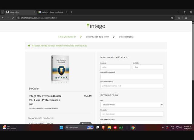 Intego checkout page showing Intego coupon code box | Screenshot taken by SimplyCodes community member on Jun 26, 2025