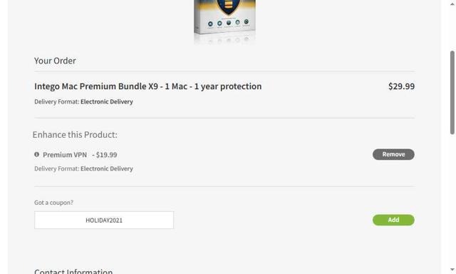 Intego checkout page showing Intego coupon code box | Screenshot taken by SimplyCodes community member on Jun 29, 2025