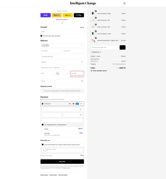 Intelligent Change checkout page showing Intelligent Change discount code box | Screenshot taken by SimplyCodes community member on Sep 15, 2025