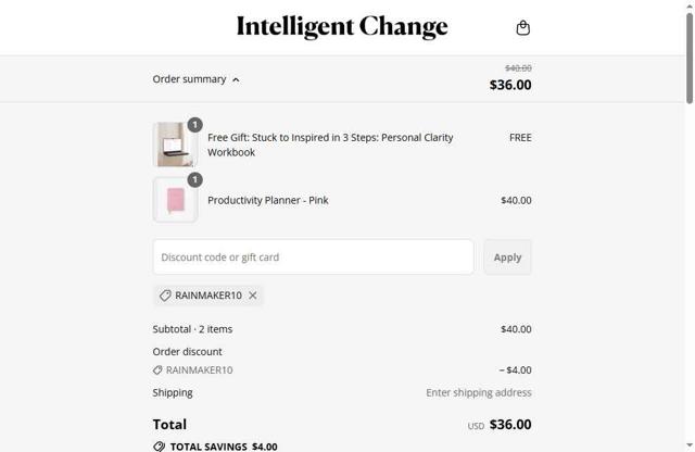 Intelligent Change checkout page showing Intelligent Change discount code box | Screenshot taken by SimplyCodes community member on Sep 16, 2025