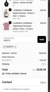 SAZE10 coupon verification screenshot
