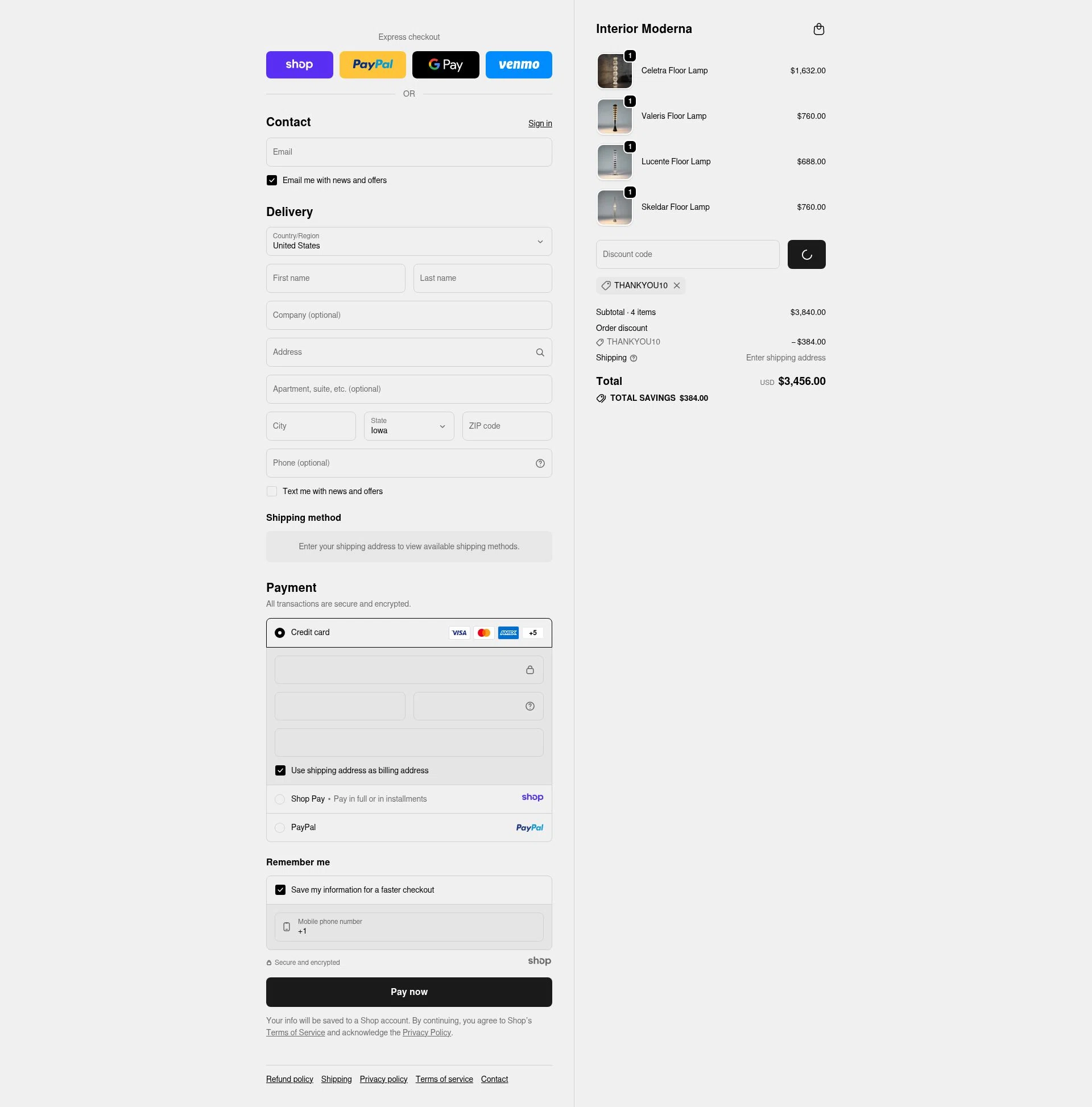 Interior Moderna checkout page showing Interior Moderna promo code box | Screenshot taken by SimplyCodes community member on Jan 2, 2026