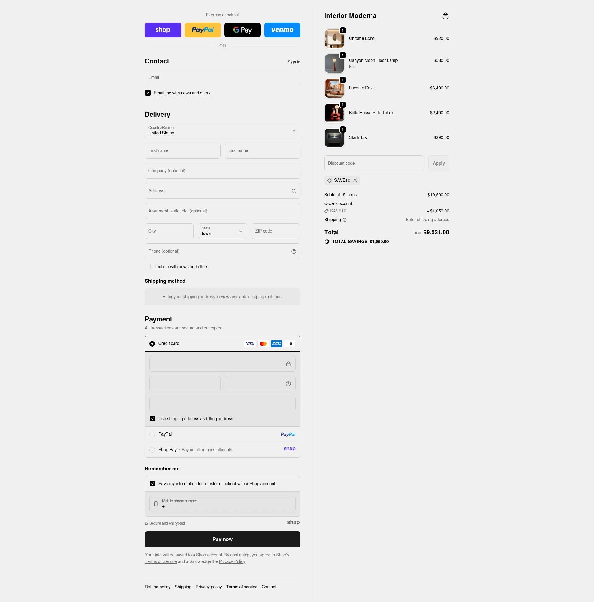 Interior Moderna checkout page showing Interior Moderna promo code box | Screenshot taken by SimplyCodes community member on Nov 19, 2025