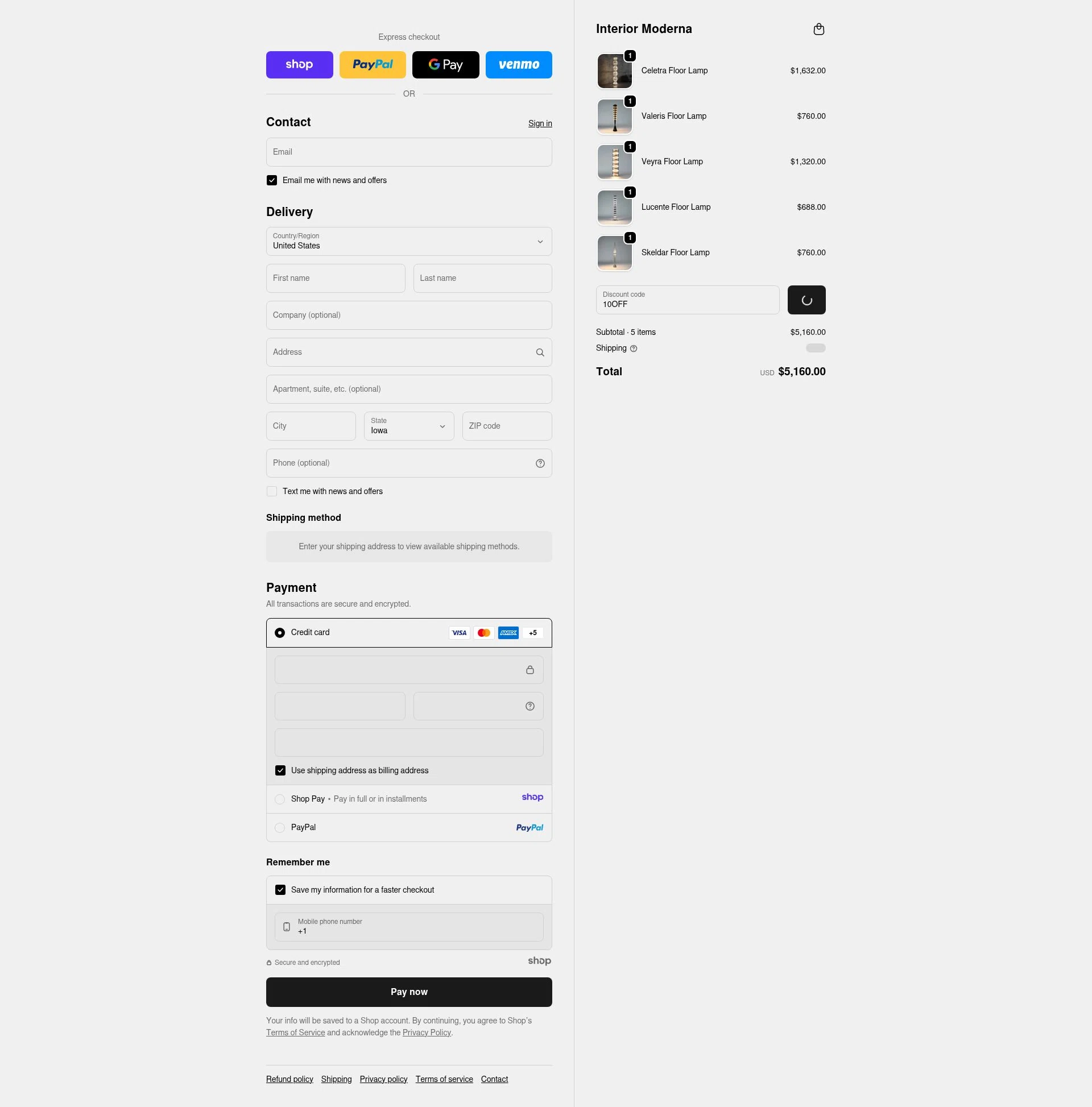 Interior Moderna checkout page showing Interior Moderna promo code box | Screenshot taken by SimplyCodes community member on Dec 28, 2025
