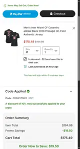 Inter Miami CF coupon verification screenshot